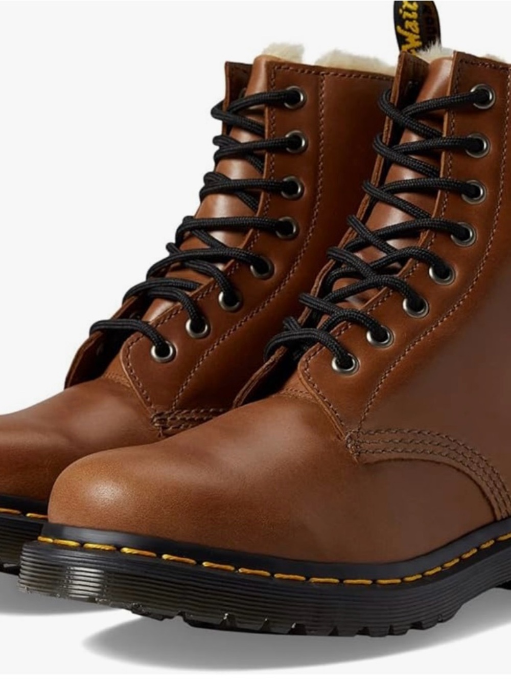 Dr. Martens 1460 Serena Faux Fur Lined Leather Boots Tan NIB Women’s 9